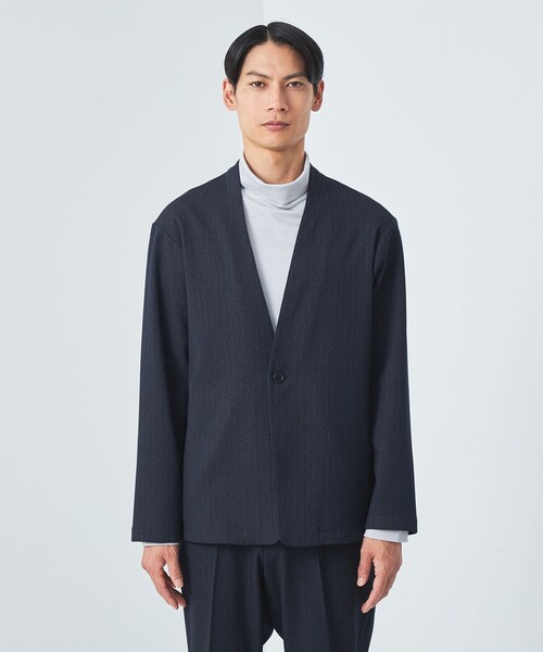 green label relaxing(グリーンレーベルリラクシング)の「A+ ポリエステルツイード 1B ノーカラー ジャケット -ウォッシャブル・ストレッチ・防シワ-(ノーカラージャケット・メンズ・ダークグリーン/ネイビー・S/M/L/XL)」の5枚目の写真