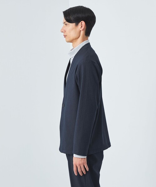 green label relaxing(グリーンレーベルリラクシング)の「A+ ポリエステルツイード 1B ノーカラー ジャケット -ウォッシャブル・ストレッチ・防シワ-(ノーカラージャケット・メンズ・ダークグリーン/ネイビー・S/M/L/XL)」の6枚目の写真