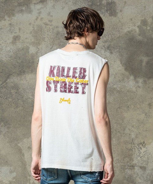 glamb(グラム)の「Grunge Sleeveless T-Shirt / グランジスリーブレスTシャツ(タンクトップ・メンズ・ブラック/ホワイト・S/M/L)」の4枚目の写真