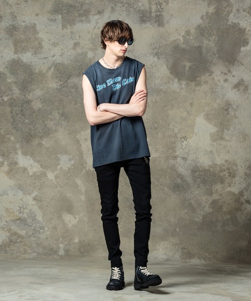 glamb(グラム)の「Grunge Sleeveless T-Shirt / グランジスリーブレスTシャツ(タンクトップ・メンズ・ブラック/ホワイト・S/M/L)」の9枚目の写真