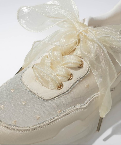 RANDA(ランダ)の「【HEART COLLECTION】シフォンリボンハート刺繍スニーカー(スニーカー・レディース・アイボリー/ブラック/ピンク・M/L/S/LL)」の10枚目の写真