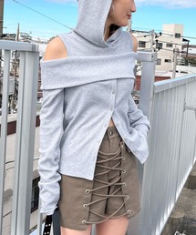 SPIRALGIRL | フード付きオープンショルダートップス(Tシャツ/カットソー)
