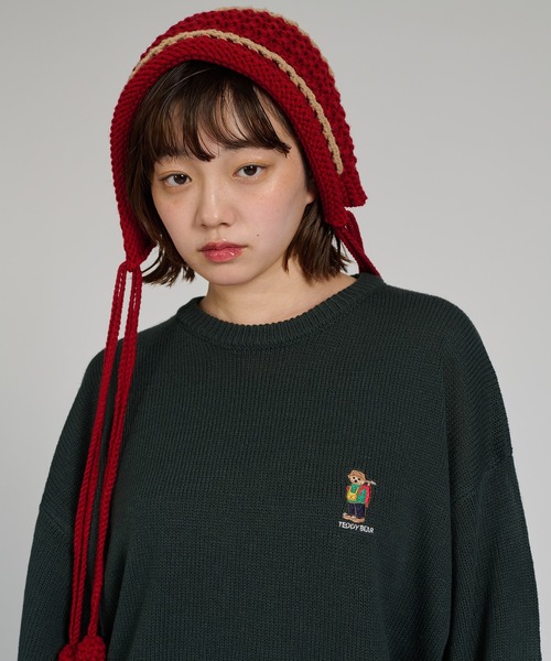 kutir（クティール）の「kutirlune／手編み風タッセルニット帽（ニットキャップ/ビーニー・レディース・レッド/ブラウン/ホワイト・FREE）」の6枚目の写真