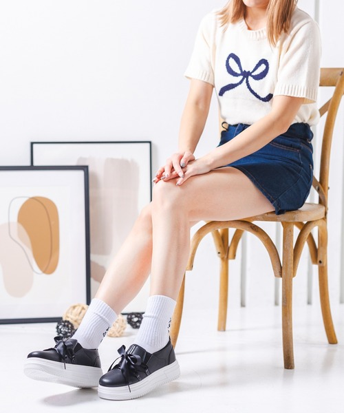 attagirl(アタガール)の「厚底リボンデザインスリッポン(スニーカー・レディース・シルバー/ブラック/ホワイト・3L/LL/L/M/S)」の18枚目の写真