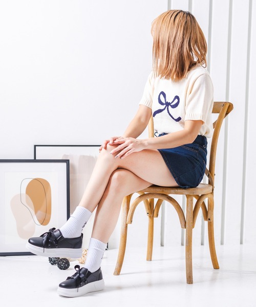 attagirl(アタガール)の「厚底リボンデザインスリッポン(スニーカー・レディース・シルバー/ブラック/ホワイト・3L/LL/L/M/S)」の8枚目の写真
