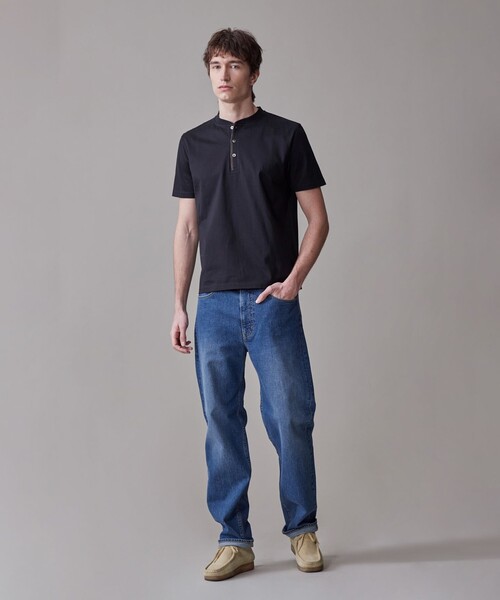J.PRESS(ジェイプレス)の「シルケット天竺ヘンリーネック Tシャツ(Tシャツ/カットソー・メンズ・アイボリー系/ブラック系・MEDIUM/X-LARGE/LARGE)」の3枚目の写真