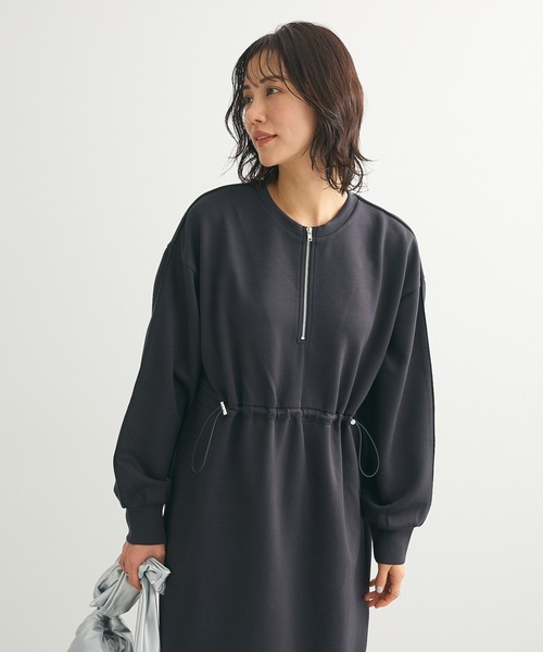 Green　Parks（グリーンパークス）の「ハーフZIPトラックワンピース（ワンピース・レディース・チャコールグレー/アイボリー・FREE）」の10枚目の写真