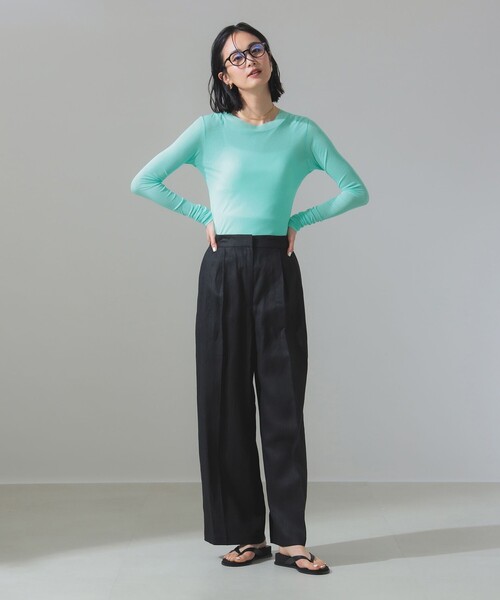 ビームスの百名品】リネン タブ付き ワイドパンツ [手洗い可