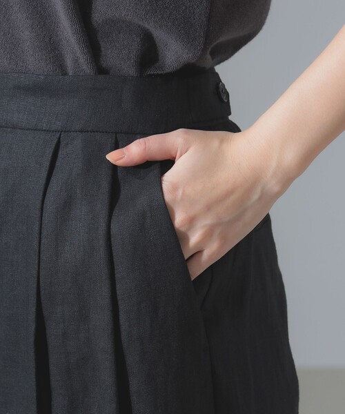 ビームスの百名品】リネン タブ付き ワイドパンツ [手洗い可