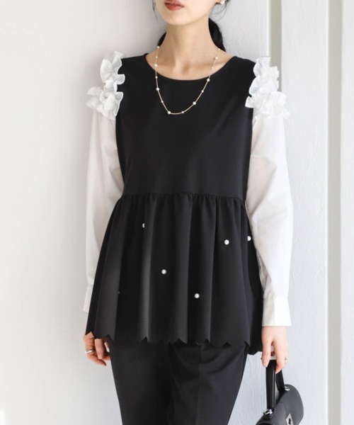 セール】パール付きペプラムトップス（その他トップス）｜AMELY