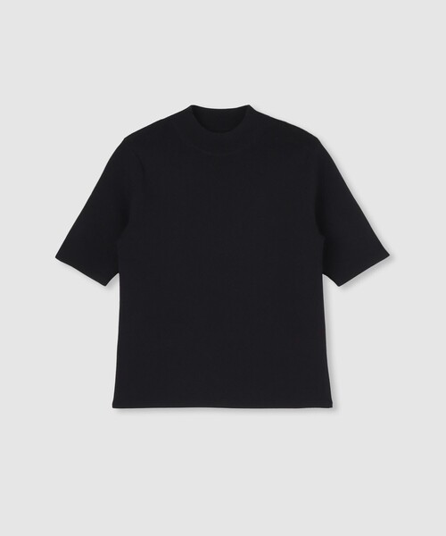 allureville（アルアバイル）の「◇総針モックネック5分袖プルオーバー（ニット/セーター・レディース・オフホワイト/ブラック・2）」の2枚目の写真