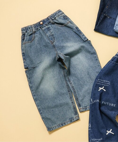 BREEZE（ブリーズ）の「【ジュニア対応】カットアウトデニムパンツ（デニムパンツ・キッズ・ネイビー/サックスブルー・90/100/110/120/130/140）」の2枚目の写真