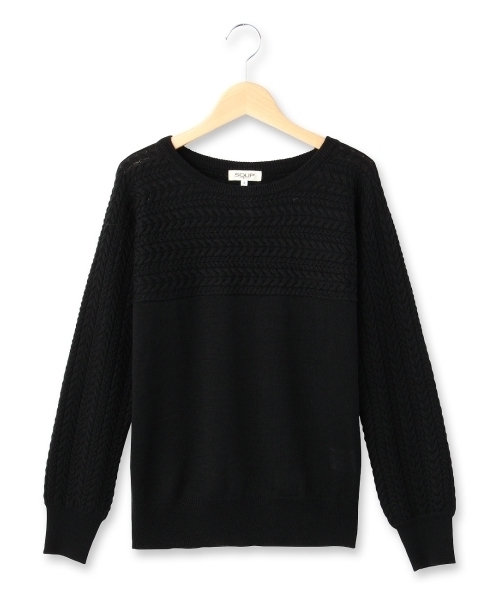 SOUP（スープ）の「ケーブル編み切り替えクルーネックニット（ニット/セーター・レディース・ホワイト/レッド/グレー/ブルー/ブラック・9/11）」の3枚目の写真