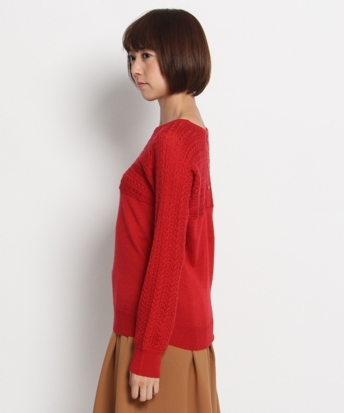 SOUP（スープ）の「ケーブル編み切り替えクルーネックニット（ニット/セーター・レディース・ホワイト/レッド/グレー/ブルー/ブラック・9/11）」の8枚目の写真