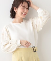 DRESKIP | 【S-LL】大人かわいい お袖チュール刺繍 切替トップス(Tシャツ/カットソー)