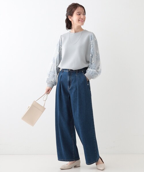 DRESKIP(ドレスキップ)の「大人上品 お袖チュール刺繍 切替トップス(Tシャツ/カットソー・レディース・アイボリー/サックスブルー/チャコールグレー・04/03/02/01)」の17枚目の写真