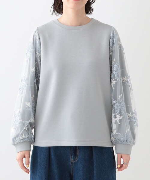 DRESKIP(ドレスキップ)の「大人上品 お袖チュール刺繍 切替トップス(Tシャツ/カットソー・レディース・アイボリー/サックスブルー/チャコールグレー・04/03/02/01)」の19枚目の写真