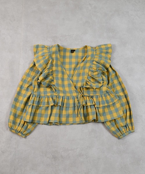 MARKEY'S(マーキーズ)の「ギンガムカシュクールブラウス/おとな(シャツ/ブラウス・レディース・ライトグリーン/ピンク/ブラック/イエロー・160cm)」の9枚目の写真