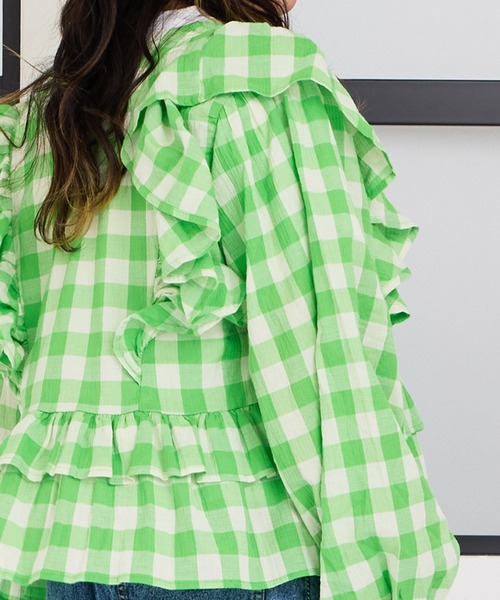 MARKEY'S(マーキーズ)の「ギンガムカシュクールブラウス/おとな(シャツ/ブラウス・レディース・ライトグリーン/ピンク/ブラック/イエロー・160cm)」の5枚目の写真