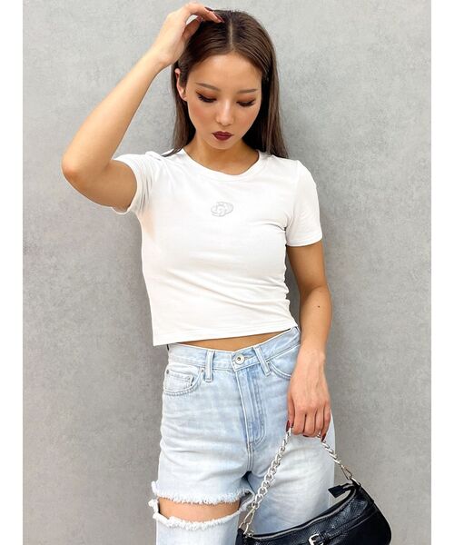 GYDA(ジェイダ)の「GLITTER GD Tシャツ(Tシャツ/カットソー・レディース・ピンク/ライトイエロー/オフホワイト/ブラック・FREE)」の1枚目の写真