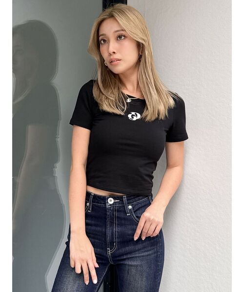 GYDA(ジェイダ)の「GLITTER GD Tシャツ(Tシャツ/カットソー・レディース・ピンク/ライトイエロー/オフホワイト/ブラック・FREE)」の2枚目の写真