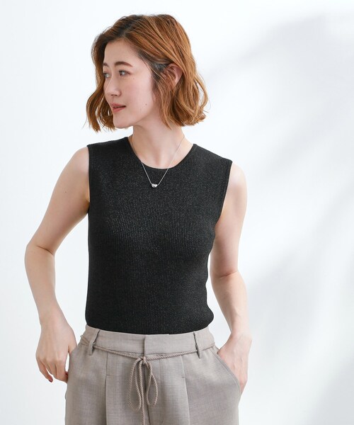 定番人気！ さりげないラメで毎日のコーデにアクセントを リブラメニット トップス