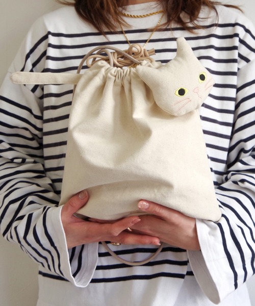 WOVEN(ウーヴン)の「WOVEN (ウーヴン) / キャンバス ねこ 2WAY BAG ショルダーバッグ 猫巾着(ショルダーバッグ・レディース・ブラック/グレー/アイボリー・FREE)」の22枚目の写真