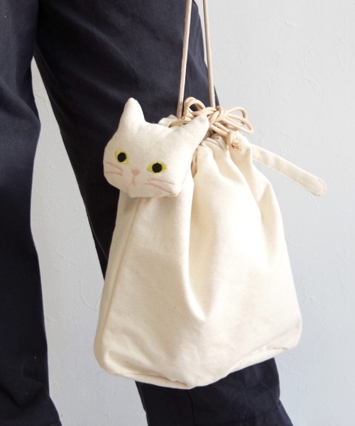 WOVEN(ウーヴン)の「WOVEN (ウーヴン) / キャンバス ねこ 2WAY BAG ショルダーバッグ 猫巾着(ショルダーバッグ・レディース・ブラック/グレー/アイボリー・FREE)」の13枚目の写真