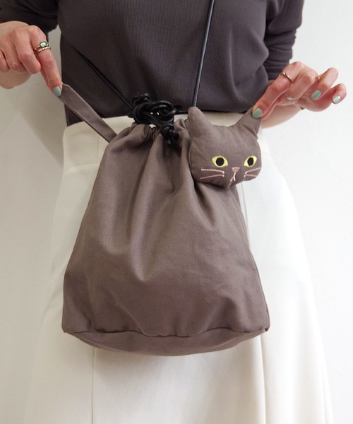 WOVEN(ウーヴン)の「WOVEN (ウーヴン) / キャンバス ねこ 2WAY BAG ショルダーバッグ 猫巾着(ショルダーバッグ・レディース・ブラック/グレー/アイボリー・FREE)」の16枚目の写真