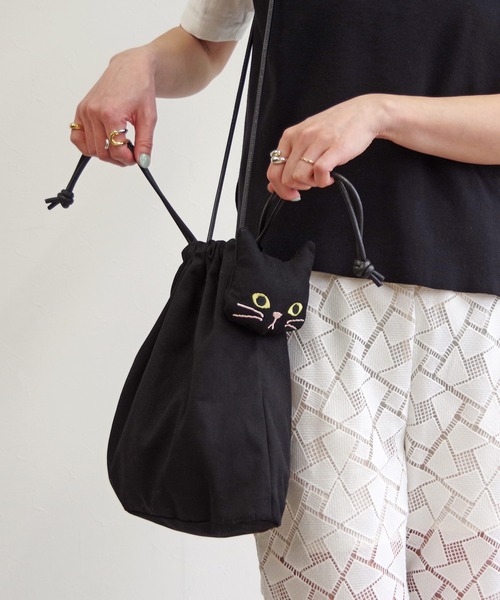WOVEN(ウーヴン)の「WOVEN (ウーヴン) / キャンバス ねこ 2WAY BAG ショルダーバッグ 猫巾着(ショルダーバッグ・レディース・ブラック/グレー/アイボリー・FREE)」の9枚目の写真