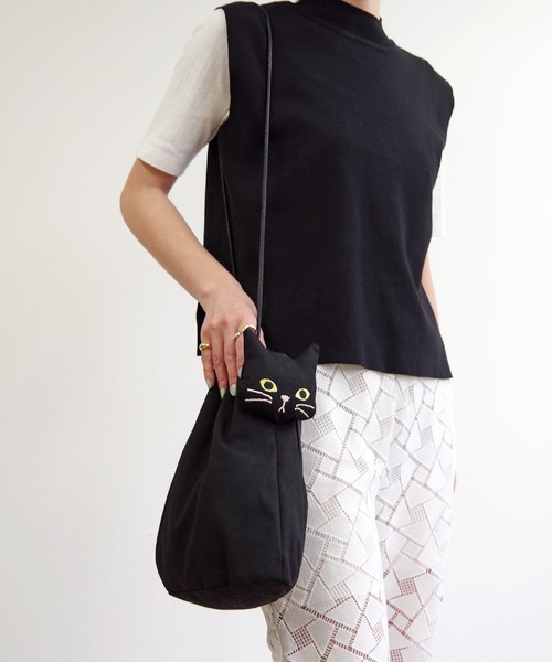 WOVEN(ウーヴン)の「WOVEN (ウーヴン) / キャンバス ねこ 2WAY BAG ショルダーバッグ 猫巾着(ショルダーバッグ・レディース・ブラック/グレー/アイボリー・FREE)」の10枚目の写真