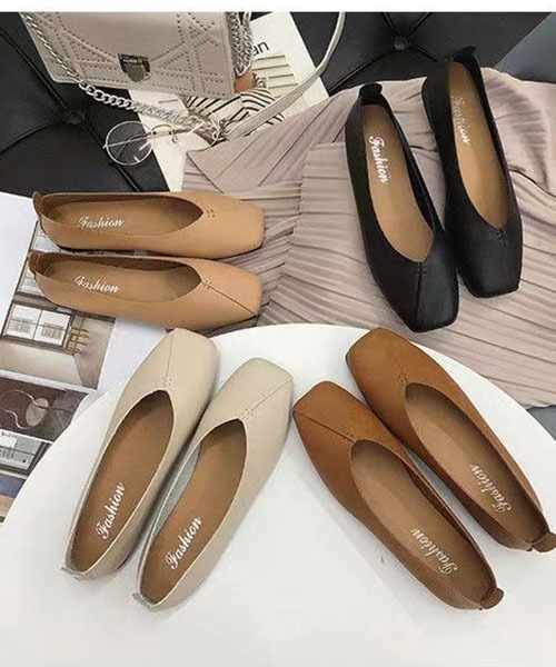 gossip!ロサンゼルス(ゴシップロサンゼルス)の「レトロ スクエアトゥ V カット グランマシューズ ソフトソール スリッポン フラットパンプス 通勤用 万能コーデ(パンプス・レディース・ブラック/オフホワイト/ブラウン・38/36/37)」の6枚目の写真