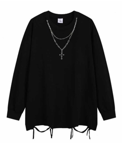 セール】ネックレス付き ダメージロングスリーブTシャツ