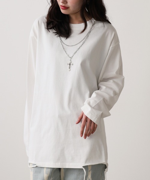 セール】ネックレス付き ダメージロングスリーブTシャツ