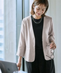 7days Life Styling | 洗える麻調合繊７分袖ストレッチノーカラージャケット（接触冷感・防しわ・ストレッチ・UVカット）(ノーカラージャケット)