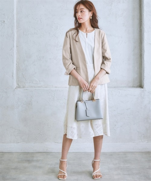 7days Life Styling（セブンデイズライフスタイリング）の「【品番振替】洗える麻調合繊７分袖ストレッチノーカラージャケット（接触冷感・防しわ・ストレッチ・UVカット）（ノーカラージャケット・レディース・ネイビー系/ライトグレー系/ベージュ系・S/M/L/LL/3L）」の13枚目の写真