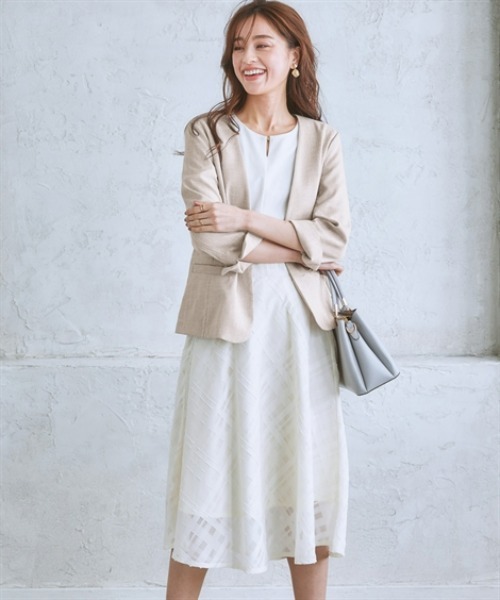 7days Life Styling（セブンデイズライフスタイリング）の「【品番振替】洗える麻調合繊７分袖ストレッチノーカラージャケット（接触冷感・防しわ・ストレッチ・UVカット）（ノーカラージャケット・レディース・ネイビー系/ライトグレー系/ベージュ系・S/M/L/LL/3L）」の14枚目の写真