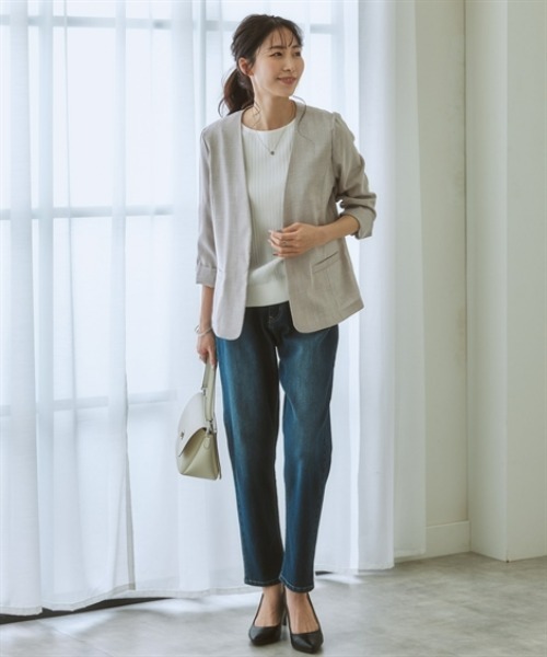 7days Life Styling（セブンデイズライフスタイリング）の「【品番振替】洗える麻調合繊７分袖ストレッチノーカラージャケット（接触冷感・防しわ・ストレッチ・UVカット）（ノーカラージャケット・レディース・ネイビー系/ライトグレー系/ベージュ系・S/M/L/LL/3L）」の16枚目の写真