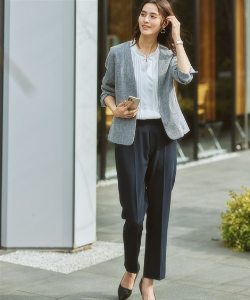 7days Life Styling（セブンデイズライフスタイリング）の「【品番振替】洗える麻調合繊７分袖ストレッチノーカラージャケット（接触冷感・防しわ・ストレッチ・UVカット）（ノーカラージャケット・レディース・ネイビー系/ライトグレー系/ベージュ系・S/M/L/LL/3L）」の18枚目の写真