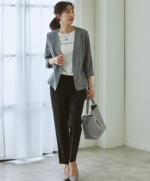 7days Life Styling（セブンデイズライフスタイリング）の「【品番振替】洗える麻調合繊７分袖ストレッチノーカラージャケット（接触冷感・防しわ・ストレッチ・UVカット）（ノーカラージャケット・レディース・ネイビー系/ライトグレー系/ベージュ系・S/M/L/LL/3L）」の19枚目の写真