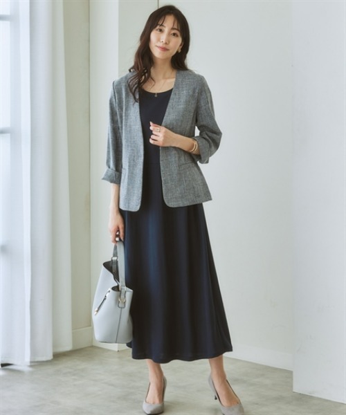 7days Life Styling（セブンデイズライフスタイリング）の「【品番振替】洗える麻調合繊７分袖ストレッチノーカラージャケット（接触冷感・防しわ・ストレッチ・UVカット）（ノーカラージャケット・レディース・ネイビー系/ライトグレー系/ベージュ系・S/M/L/LL/3L）」の20枚目の写真