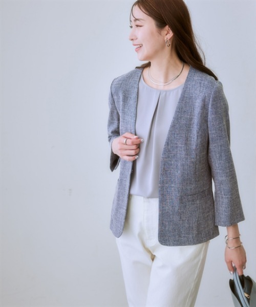7days Life Styling（セブンデイズライフスタイリング）の「【品番振替】洗える麻調合繊７分袖ストレッチノーカラージャケット（接触冷感・防しわ・ストレッチ・UVカット）（ノーカラージャケット・レディース・ネイビー系/ライトグレー系/ベージュ系・S/M/L/LL/3L）」の22枚目の写真