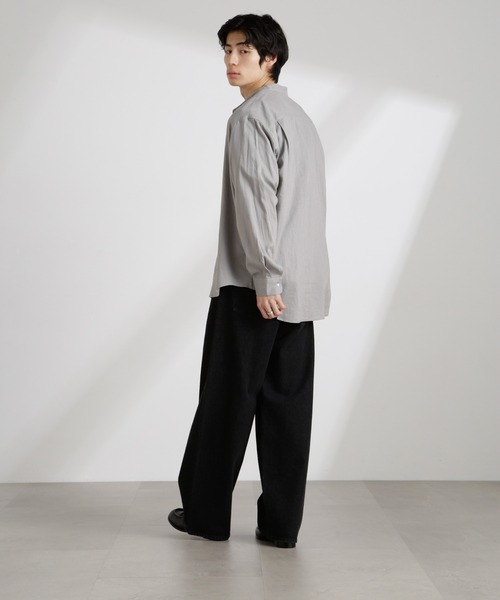 SALUE/長袖バンドカラーシャツ/FREE/リネン/WHT// バンドカラーロングシャツ - SOÉJU online store｜上質な大人の