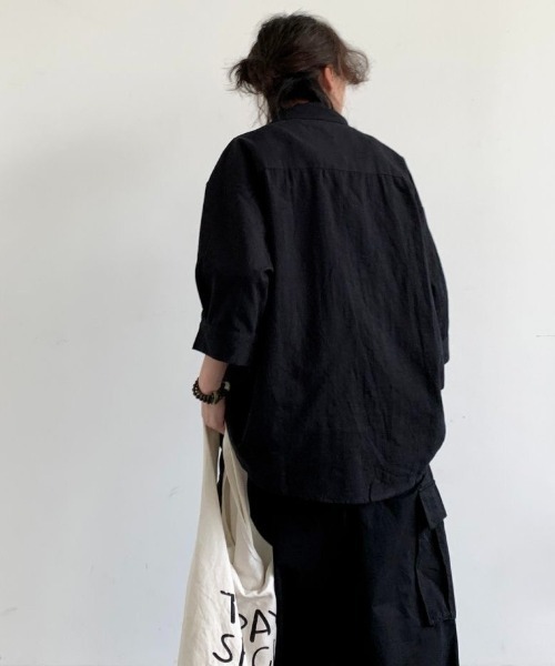 FreeZone（フリーゾーン）の「7分袖 チャイナボタン中華風シャツ（シャツ/ブラウス・メンズ・ブラック/ホワイト・F）」の9枚目の写真