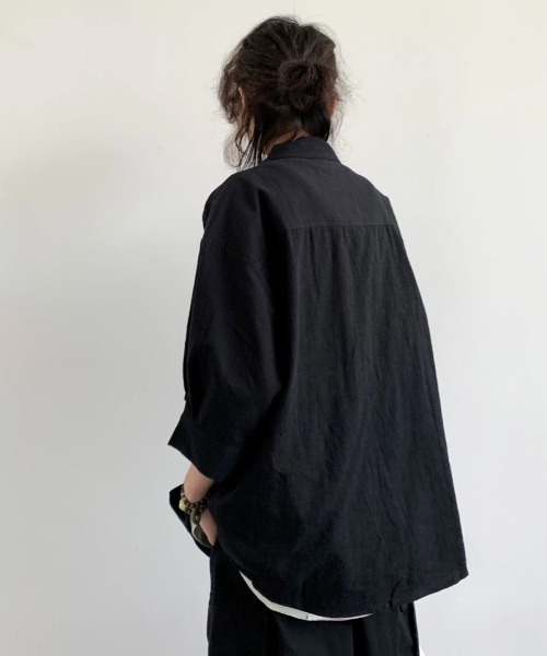 FreeZone（フリーゾーン）の「7分袖 チャイナボタン中華風シャツ（シャツ/ブラウス・メンズ・ブラック/ホワイト・F）」の6枚目の写真