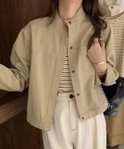 BLANC FICELLE(ブランフィセル)の「ノーカラーJKT(ノーカラージャケット・レディース・ベージュ/モカ/ホワイト・S/M/L)」の3枚目の写真