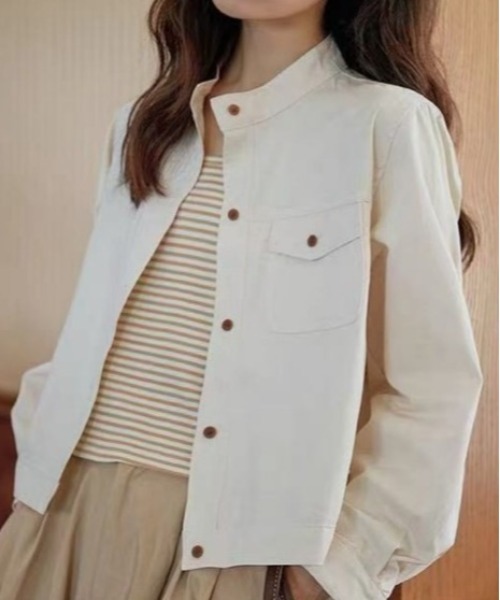 BLANC FICELLE(ブランフィセル)の「ノーカラーJKT(ノーカラージャケット・レディース・ベージュ/モカ/ホワイト・S/M/L)」の1枚目の写真