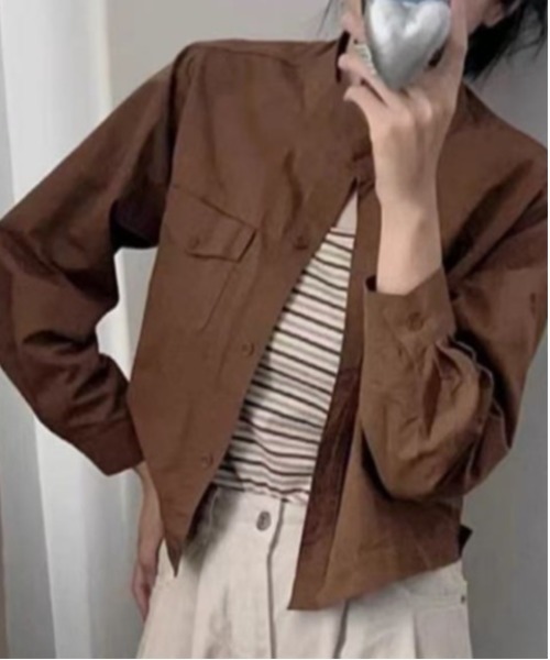 BLANC FICELLE(ブランフィセル)の「ノーカラーJKT(ノーカラージャケット・レディース・ベージュ/モカ/ホワイト・S/M/L)」の2枚目の写真