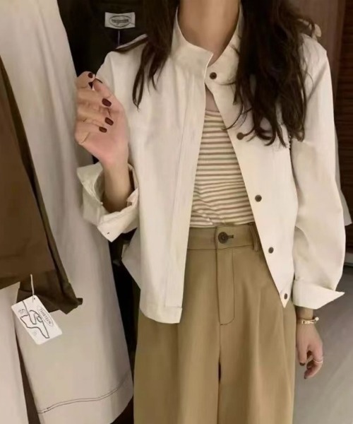 BLANC FICELLE(ブランフィセル)の「ノーカラーJKT(ノーカラージャケット・レディース・ベージュ/モカ/ホワイト・S/M/L)」の6枚目の写真