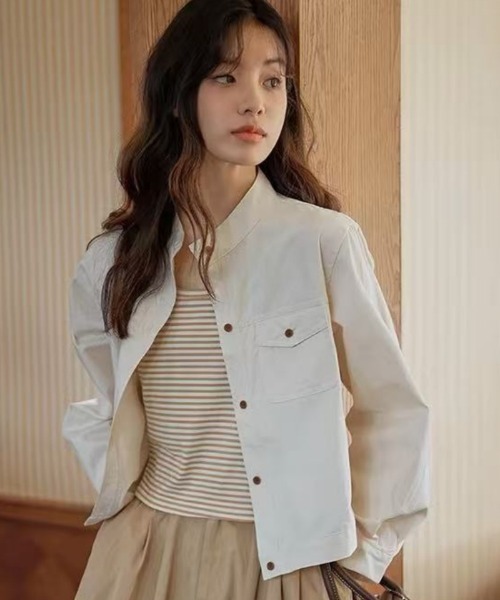 BLANC FICELLE(ブランフィセル)の「ノーカラーJKT(ノーカラージャケット・レディース・ベージュ/モカ/ホワイト・S/M/L)」の8枚目の写真